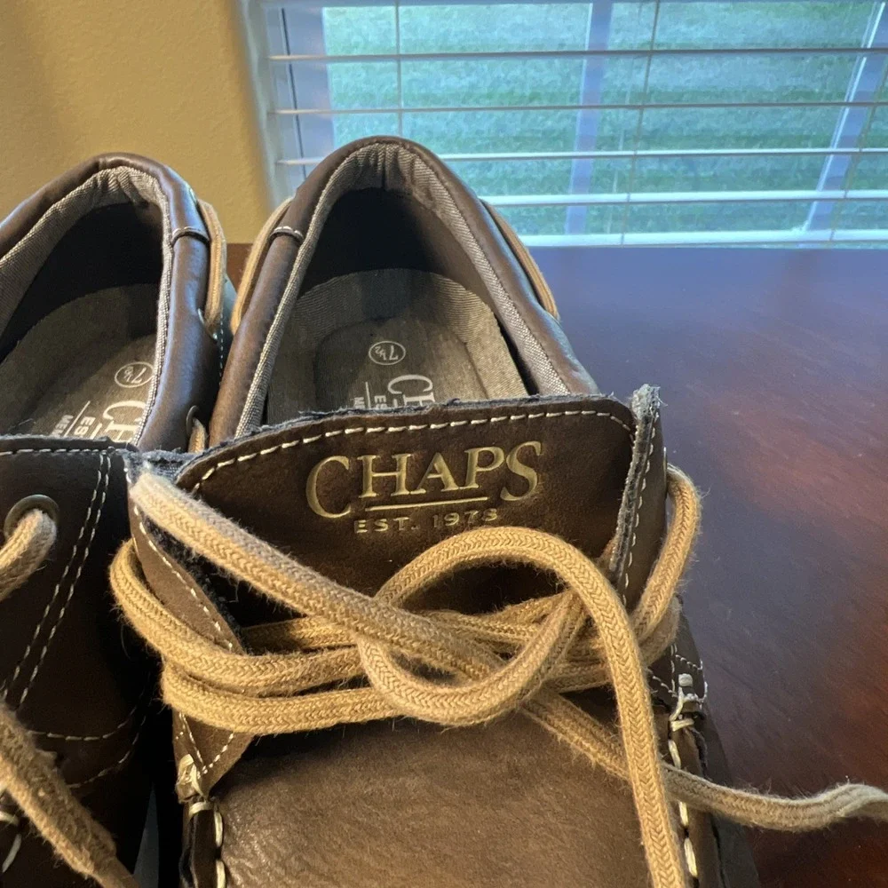 Chaps Benny Boat Shoes Mens Sz 7.5 Brown Cognac Slip On Memory Foam Nautical